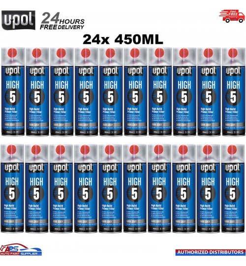 24x UPOL HIGH 5 HIGH BUILD PRIMER AEROSOL U-POL - DARK GREY